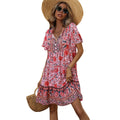 women's floral print v-neck loose fit casual bohemian vacation dress - plus size high-end women's apparel