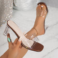 Fish mouth high heel slippers transparent rhinestone half slippers 2026 summer new crystal heel high heels women's sandals