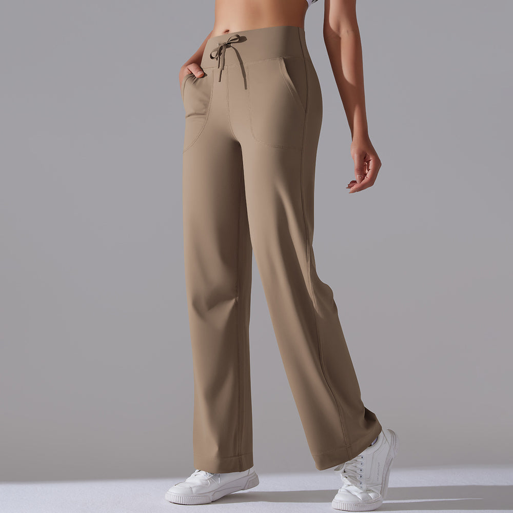 New arrival brushed breathable high waist elastic loosecasualflap pocket pants wide leg nine-point pants running fitness yoga bottom pants