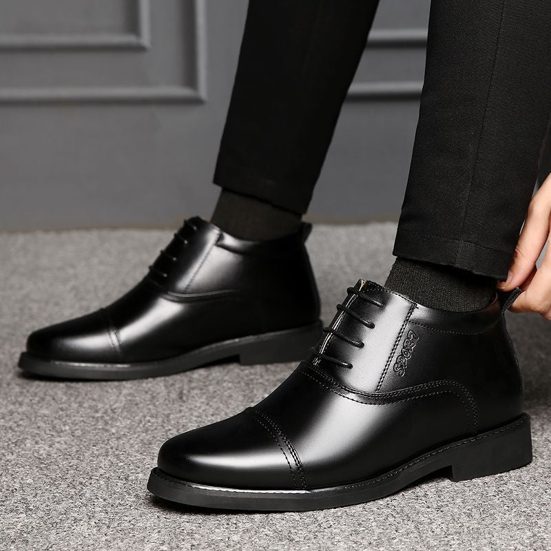Genuine cowhide high-top three-piece leather shoes men genuine leather two-cotton shoes fleece-linedheattechwinter middle-aged and elderly dad men's shoes