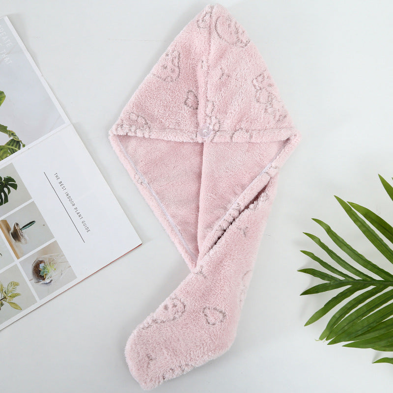 Coral fleece hair drying cap - quick absorption, soft & gentle, fast drying, perforated floral design, women's head wrap - wholesale