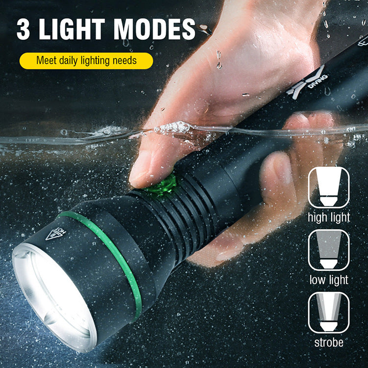 Diving flashlight strong light charging underwater equipment outdoor lighting night diving sea fishing waterproof super bright searchlight