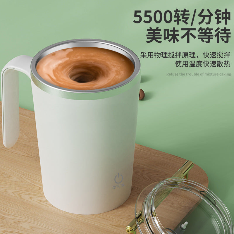 Coffee stirring cup - hands-free magnetic automatic coffee mixer - portable electric milk frother - stainless steel mug