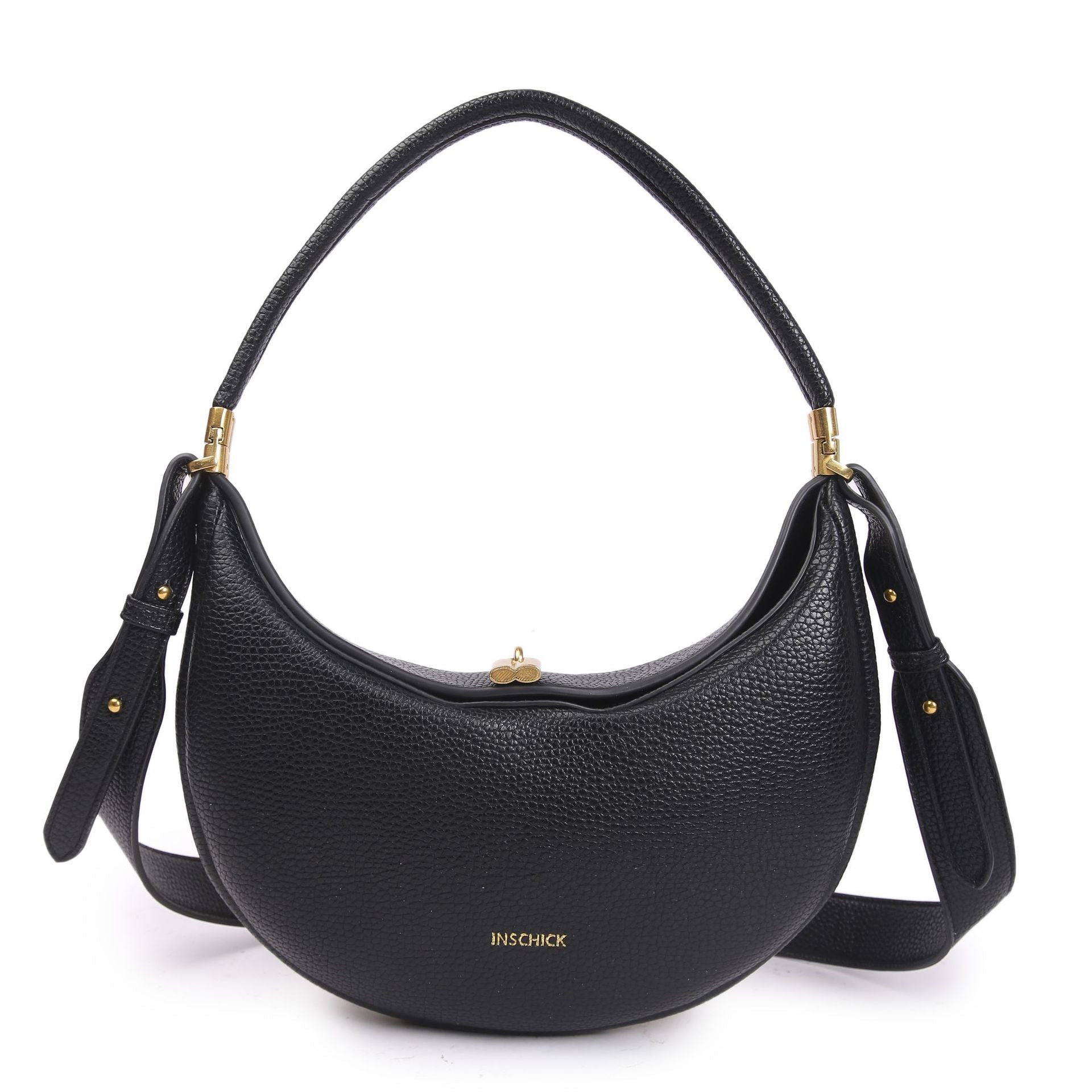 INSCHICK crescent bag women's messenger bag handbag metal buckle accessories shoulder bag fashion versatile commuter bag