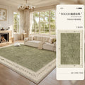 Removable and washable carpet for living room and bedroom, green retro medieval style, machine washable, double layer classy soundproof floor mat for home use