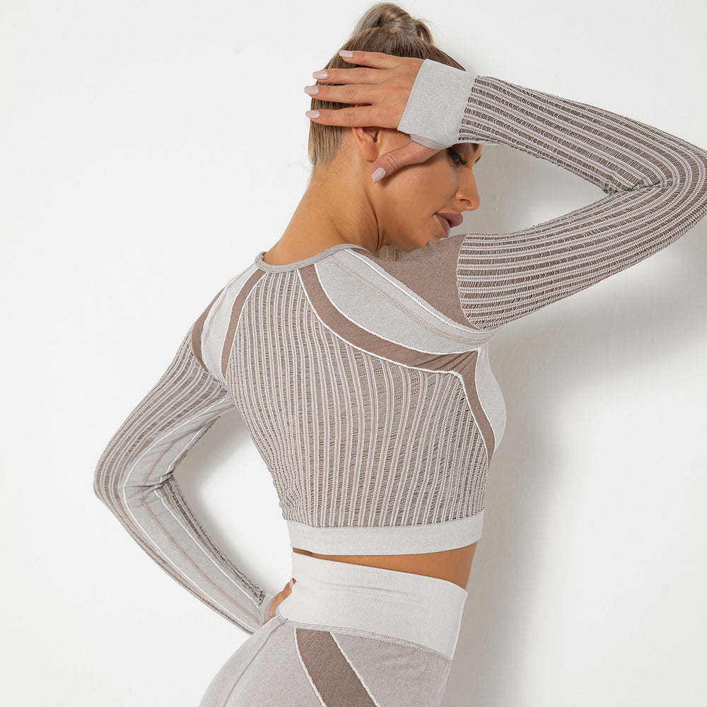 new arrival seamless knitting quick-drying running yoga clothes tight breathable cut out fitness long sleeves women's one-piece dropshipping