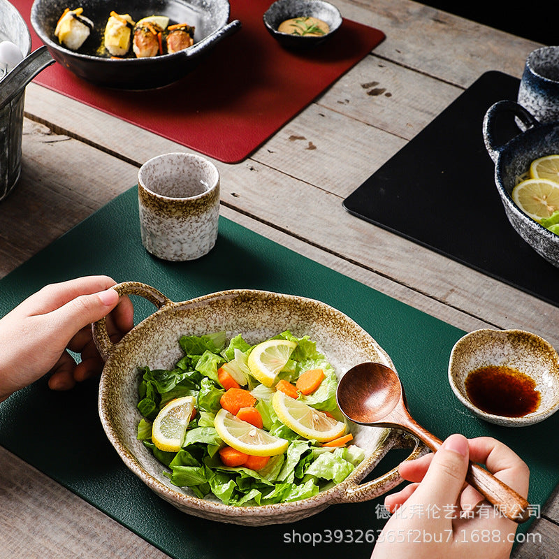 Japanese retro one-person meal set deep dry pot vegetable plate for homeclassy curry rice plate double ear soup plate