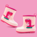 Kids' fashion waterproof warm rain boots - cute cartoon dinosaur design, non-slip, drawstring closure, all-season rain boots for boys and girls