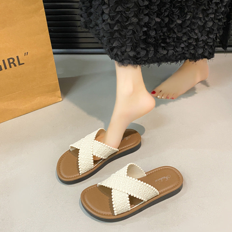 Summernew arrivaloutwear fairy bohemia sandals women's vacation imitation cut outcasual soft flats beach beach shoes