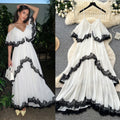 Vacation style lacepatchwork suspender dress female summerk-stylev neckasymmetrical fairy elegant long skirt slimming look
