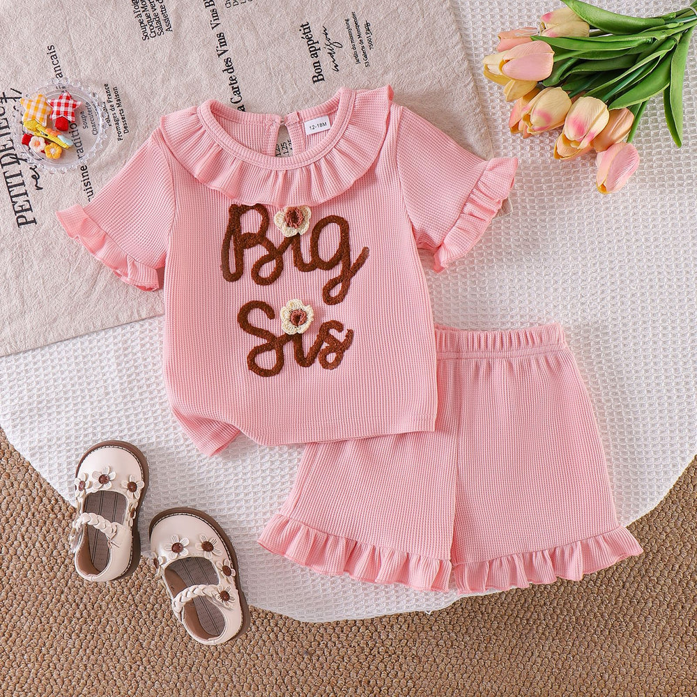 Children's clothing shein cross-border girlsuit pink short-sleeved tops+shortssuit