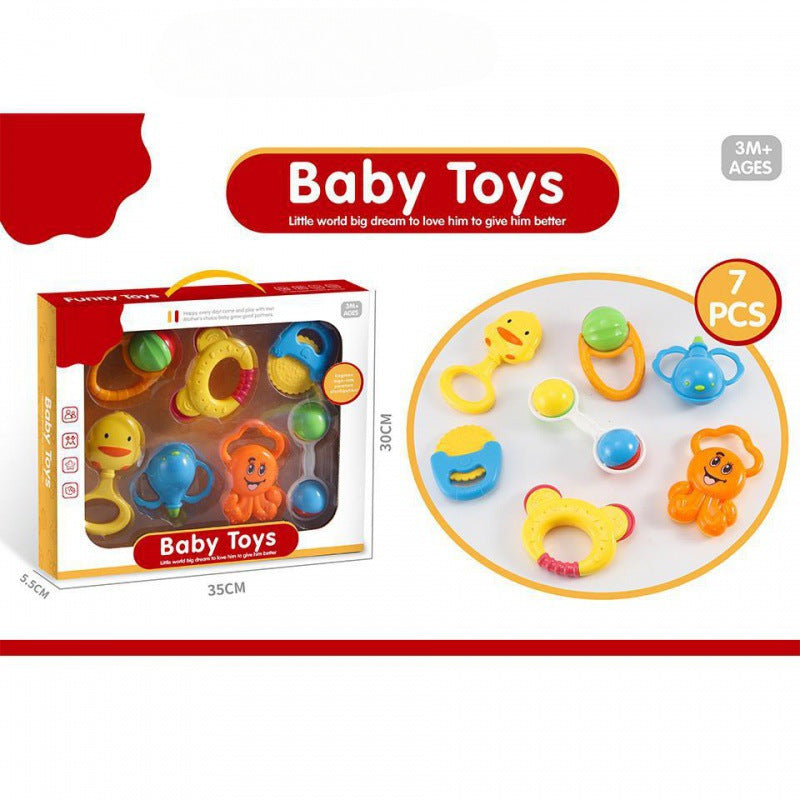 Cross-border infant soothing hand rattle rattle toy baby early education tooth grinding toothpaste newborn gift box set