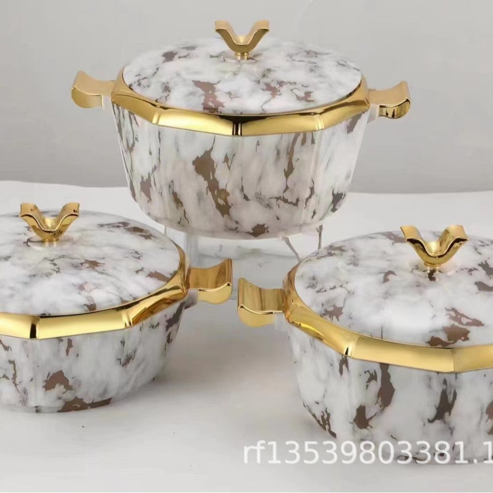 Hot selling food warmer container 3pcsexport open mirror octagonal thermal lunch box 2l-2.5l-3l