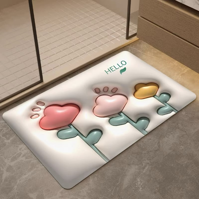 Expanding floral 3d diatomite mud absorbent mat - quick-drying bathroom floor mat, non-slip toilet rug, home carpet pad