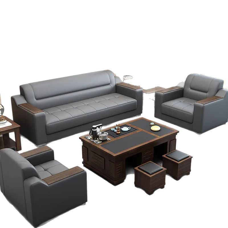 Office sofa business vip reception lounge office sofa genuine leather sofa office sofa coffee table set