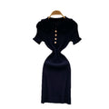 Frenchretro doll collar short-sleeved waist knittingdress women's summerslimming lookelegant tight hip-hugging sweater skirt