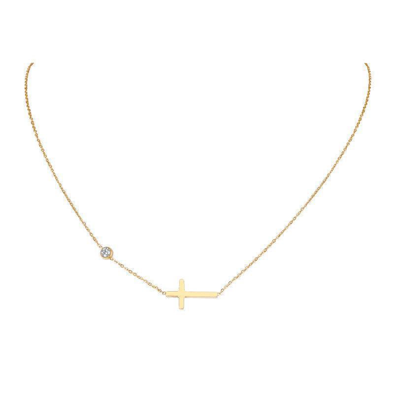 European and american style cross-border niche small and large diamond-encrusted cross necklace bracelet two-piece set clavicle chain for women titanium steel does not fade