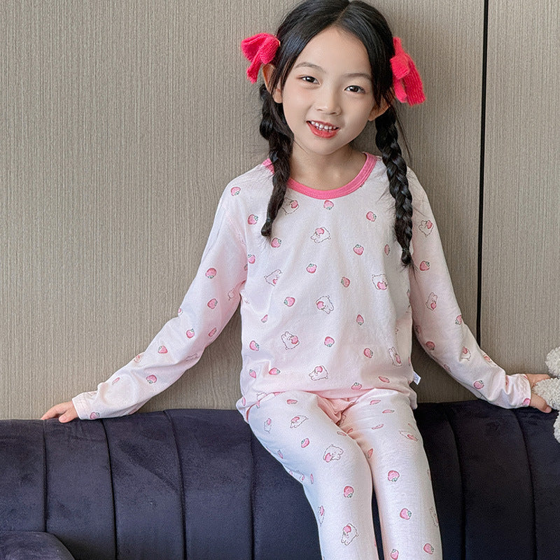 Kids type a autumn clothes and long trousers boys pure cottonintimatessuit girl lycra cotton home clothes pajamas pure cottoncomfortable