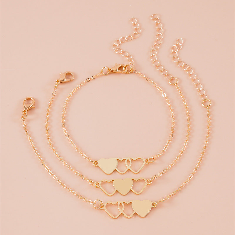 new arrivalfashion accessible luxury bracelet fashion best selling creative stainless steel heart chain bracelet 3-piece set