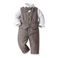 Spring boys' vest gentleman's suit new children's set long sleeve white shirt overalls runway birthday performance outfit