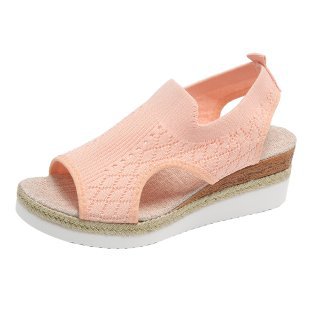 Wish  new arrival  fashion tie back fish mouth thick sole fly weaving casual women's sandals 43 size cross-border plus size
