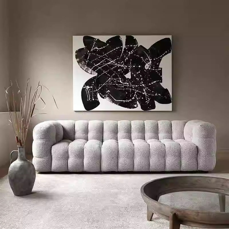 Nordic light luxury teddy lamb velvet sofa, modern minimalist cream style latex italian minimalist chaise lounge sofa