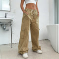 cross-border women's american style workwear casual pants - spring/summer new collection - elastic waist, techwear-inspired wide leg trousers