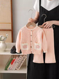 Girls' knit sweater jacket & pants set - new autumn/winter  collection with handmade floral accents