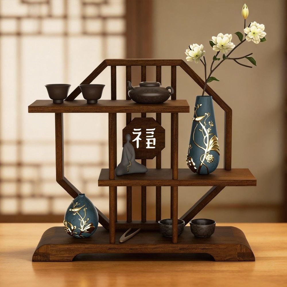 Retro chinoiserie bogu rack small duobao pavilion desktop teapot tea set storage rack tea cup rack multi-layer storage rack