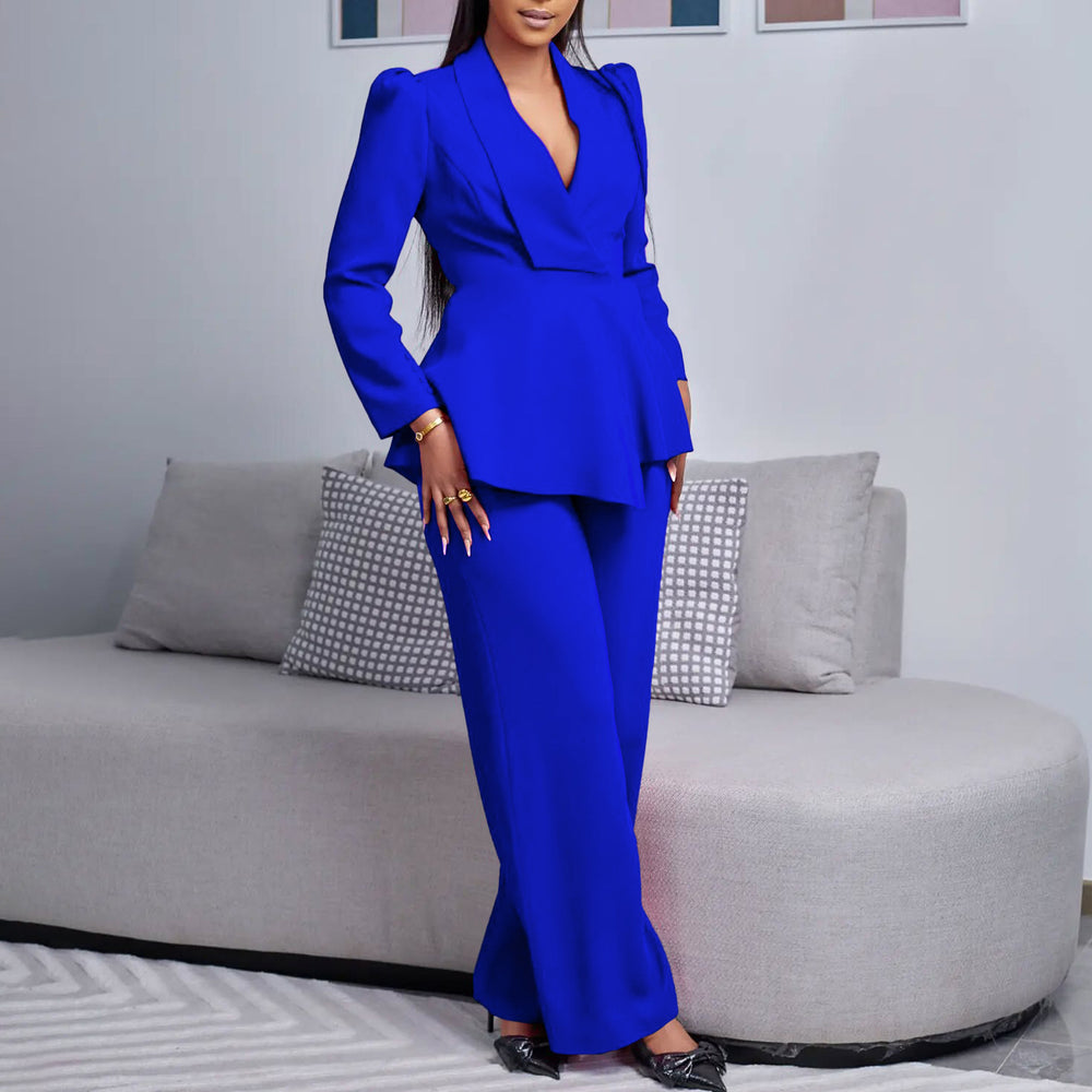 D3315 european and american style women's new fashion elegant ol ruffle long sleeve top and wide leg pants cross-border set