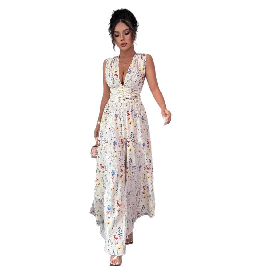 cross-border e-commerce floral digital print camisole and jumpsuit fashionable versatile women's vacation outfit