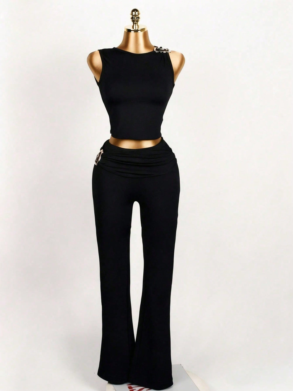 new women's two-piece set: european and american style cropped sleeveless top and bodycon high-waisted pants set