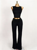 new women's two-piece set: european and american style cropped sleeveless top and bodycon high-waisted pants set