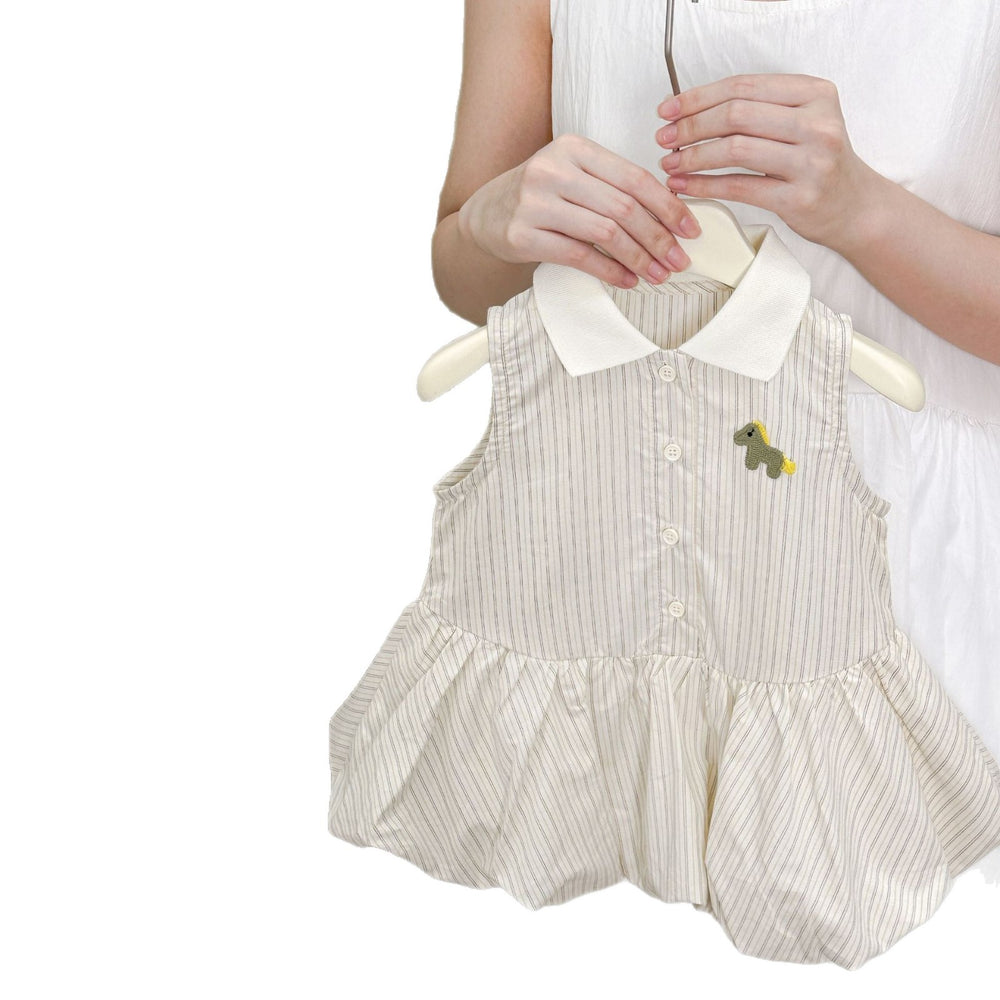 preppy style dress for girls, casual polo collar pleated skirt princess dress, tank dress - dropshipping available
