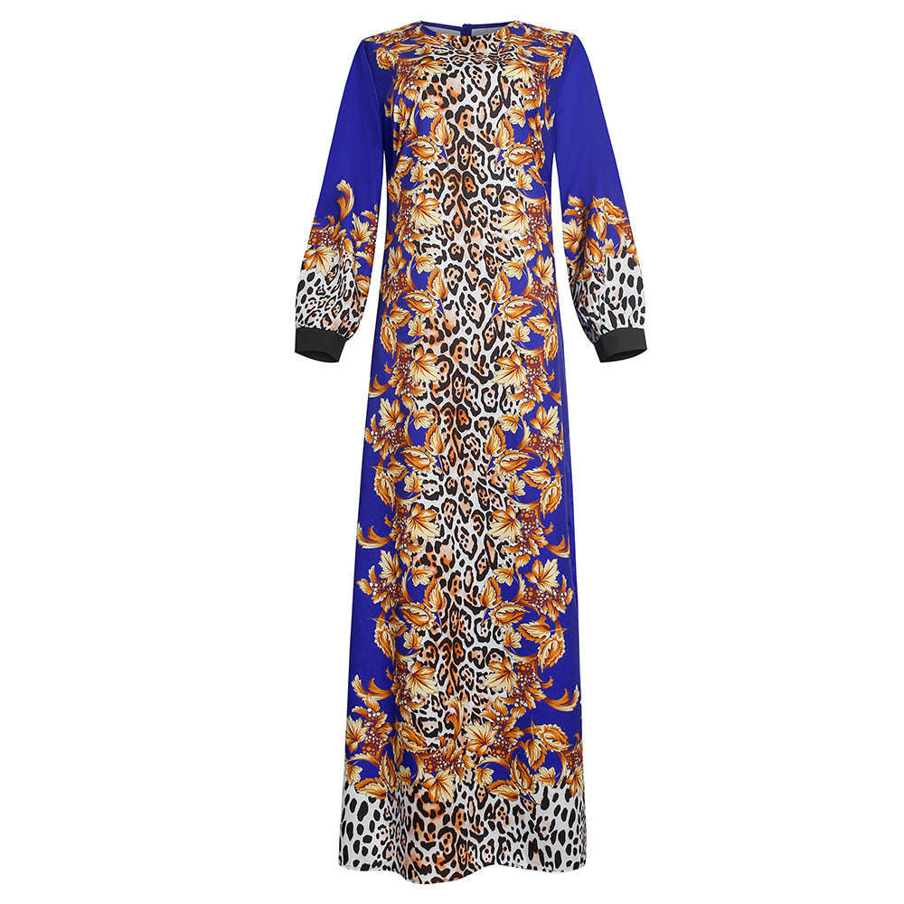 Robe african plus size women's stylish tiger head pattern street facing pullover printingdressflap pocket pants