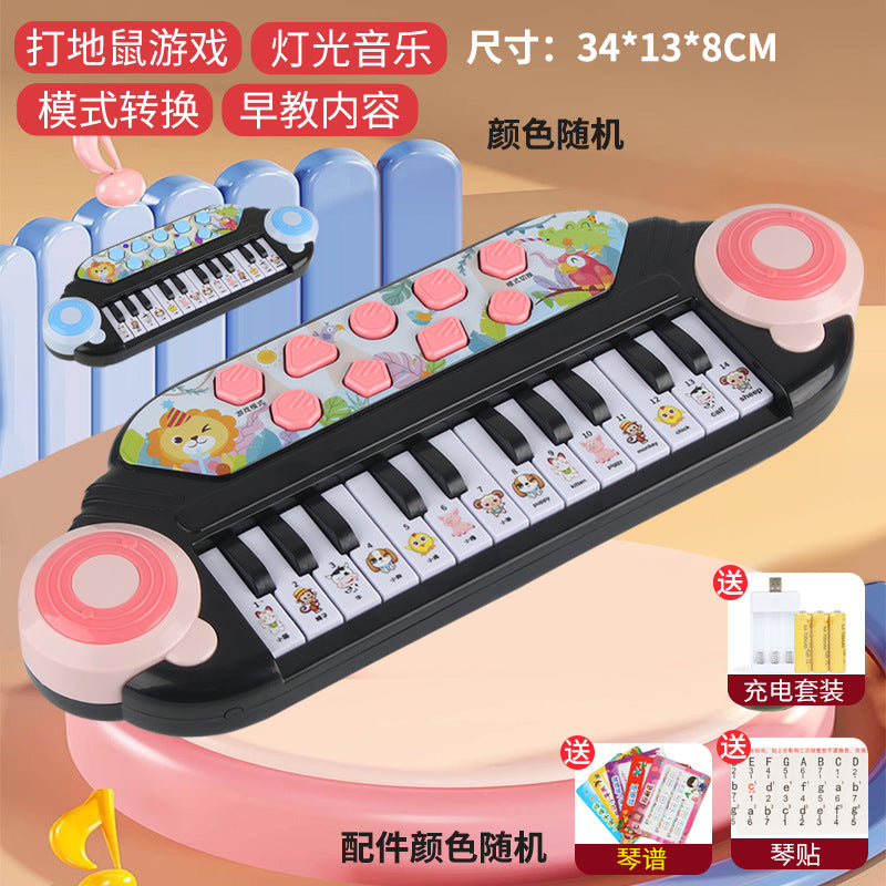 Children's electronic keyboard piano with microphone - ages 1-3-6 - musical light-up gopher toy - beginner's starter kit for babies