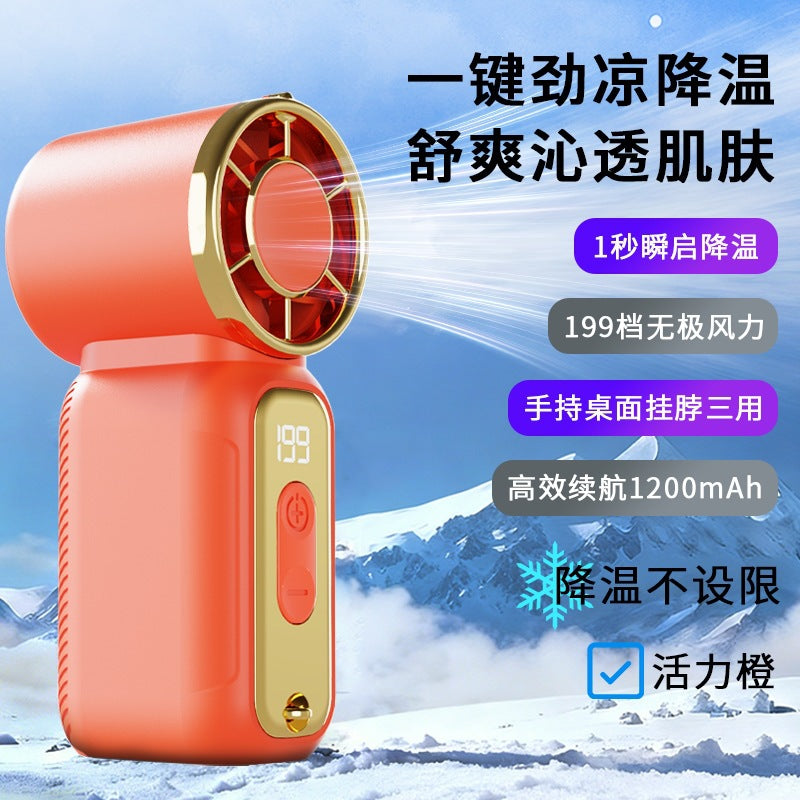 2026 cross-border df97 handheld small fan usb handheld hanging neck three-purpose charging turbine violent mini fan