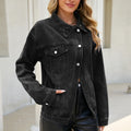 European and american cross-border e-commerce  asymmetrical slant placket metal buckle multi-pocket drop shoulder washed denim jacket for women