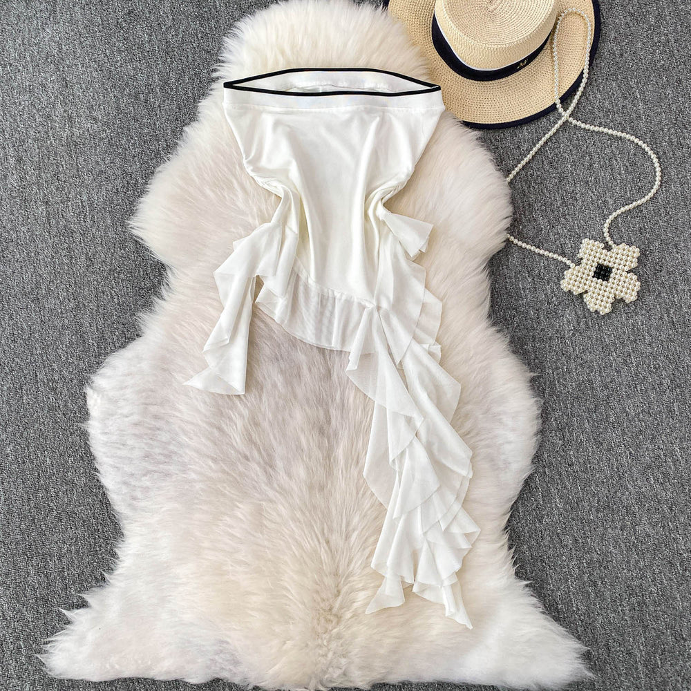 American hot girl one shoulder letter printing tube top women's summer new style waist slimming lookruffles ribbon tops