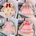 Trendy baby girl dress -  summer floral sweet style - popular tutu dress - girls' mesh party dress