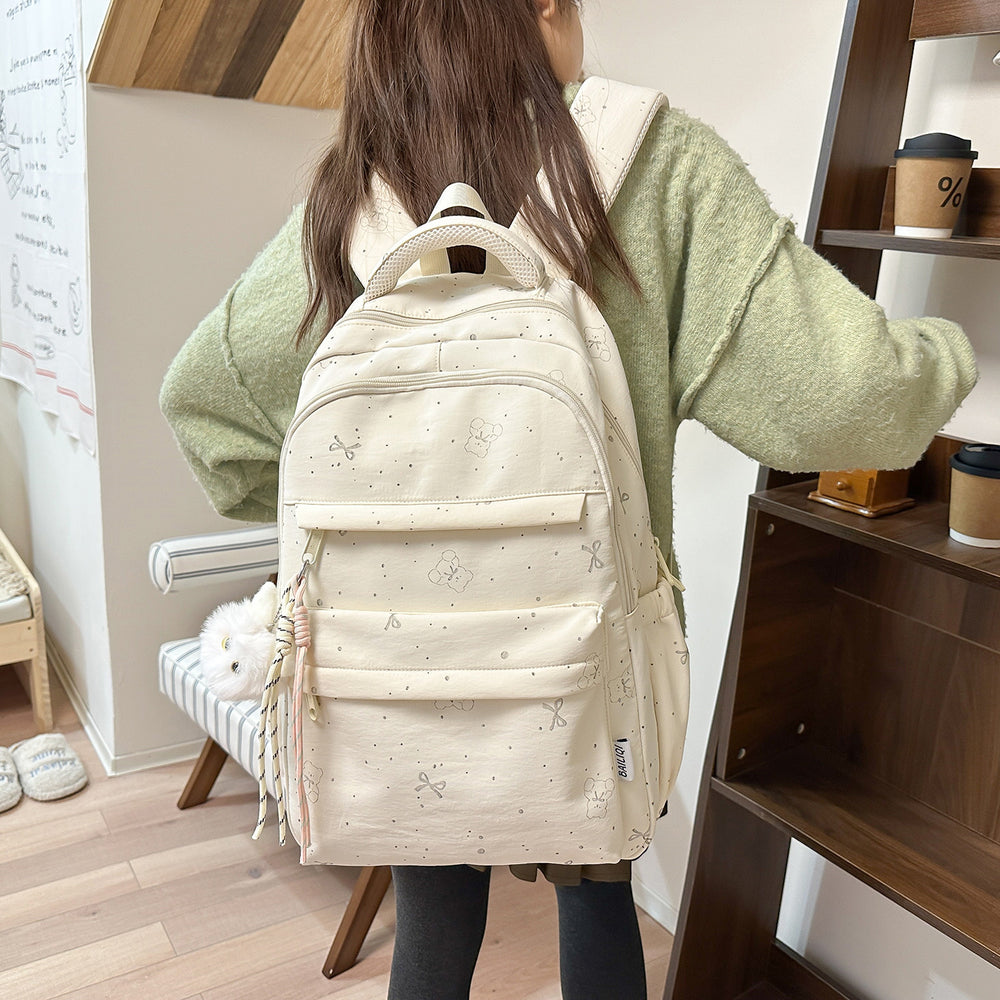 New arrival fresh school bag easiest for match college student junior high school girl polka dot floral large capacity cute lightweight backpack