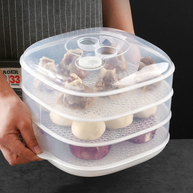 Microwave-safe steaming container - food-grade transparent steamer for hot steamed buns, multi-purpose hot dish keeper with lid for home use