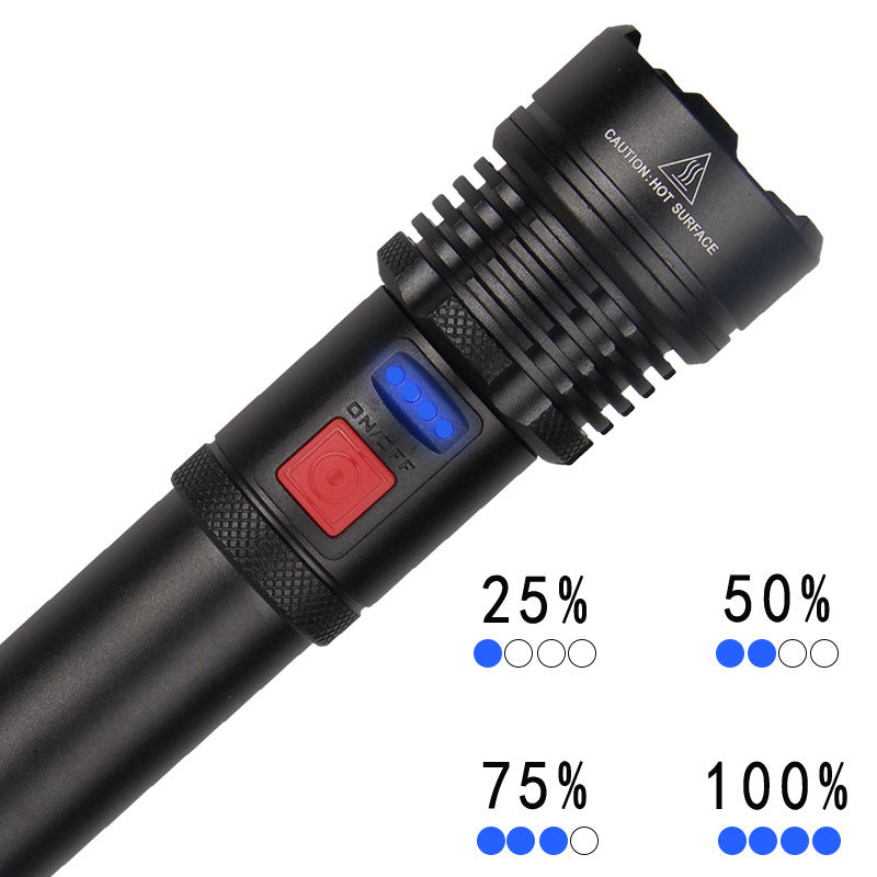 LED power display strong light flashlight  XHP50 built-in USB charging telescopic zoom far and near light flashlight
