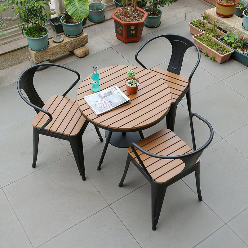 Anti-corrosive wood balcony tables and chairs outdoor leisure villa coffee milk tea shop courtyard waterproof plastic wood tables and chairs combination kit