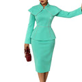 Autumwork clothingnew arrivalpure colorlong sleevesskirt silmruffles hip-hugginglong sleevedressdress