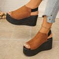 Wedge heel sandals women's  summer new korean style thick sole one-strap beach ladies' outdoor platform sandals