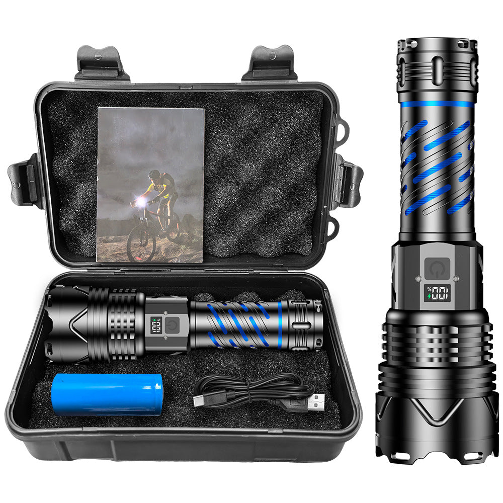 Cross-border new digital display power indicator P160 strong light flash flashlight with chong electric treasure adventure outdoor flashlight