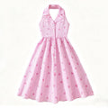 Girls' summer dress: new fashion halter neck sleeveless sweet bow striped european and american casual shirt dress