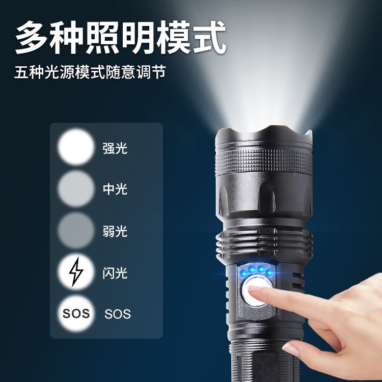 Cross-border new XHP50 outdoor camping USB charging, telescopic zoom LED strong light long-distance shooting wholesale flashlight