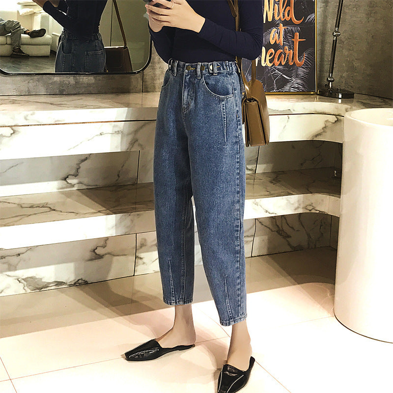 Fashion dad pants new arrival denim nine-point pants adjustable waist stylish pants jeans women's clothing